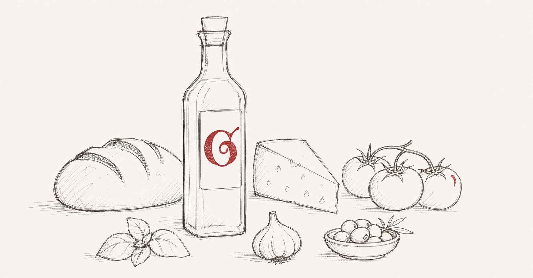 Simplified hand-drawn Italian grocery ingredients illustration