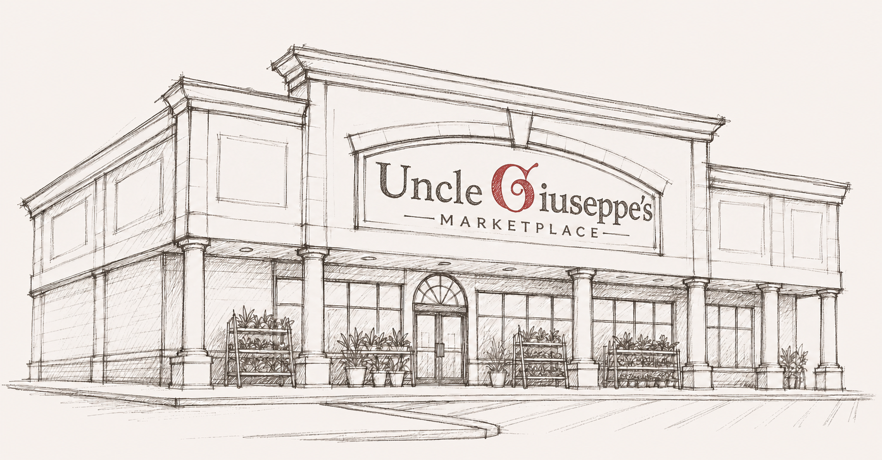 Hand-drawn Uncle Giuseppe's storefront illustration